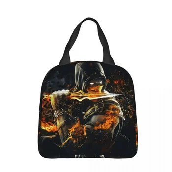 Scorpion On Fire Izoliuotas pietų krepšys Žaidimas Mortal Kombat Women Kids Cooler Bag Terminis nešiojamas pietų dėžutė Ledo paketas Tote