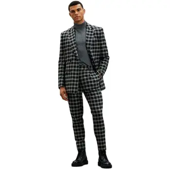 Scottish Black Plaid Vyriški kostiumai Švarkas Slim Fit 2 Pieces/Double Breasted Blazer Pants Casual Fashion Male Suits/Custom Made Sets