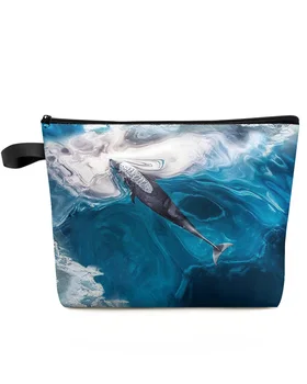 Sea Ocean Dolphin Whale Didelės talpos kelioninis kosmetikos krepšys Nešiojamas makiažo laikymo maišelis Moterims Vandeniui atsparus pieštukų dėklas