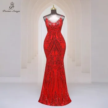 Sexy Deep-V kaklas raudonas Undinėlė Vakarinės suknelės Prom chalatai Maxi suknelė oficialios progos suknelės vakarėlių suknelės prom suknelė 2023
