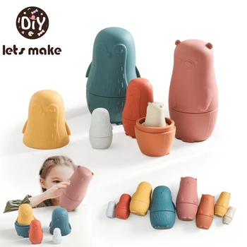 Silikonas Matryoshka Montessori Žaislai Mielas lokys Pingvino forma Rusiškos lizdinės lėlės Maistinės klasės silikoninis dantis Lavinamasis žaislas