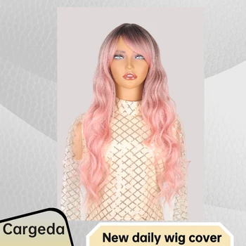 Sintetinis perukas moterims su kirpčiukais Didelis banguotas kasdienis ilgų plaukų rožinis perukas Madingas perukas Aukštos temperatūros šilko galvos apdangalas