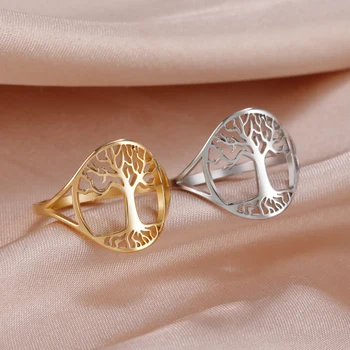 Skyrim Gyvybės medis Žiedas moterims Nerūdijančio plieno aukso spalvos poros žiedas Vikingų amuletas Juvelyrikos jubiliejus Vestuvių dovanos Nauja