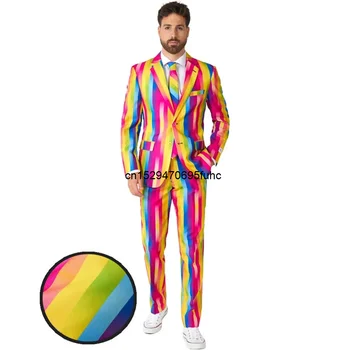 Slim Fit Fashion 3 dalių Rainbow Glaze Premium vyriško kostiumo paltas+kelnės