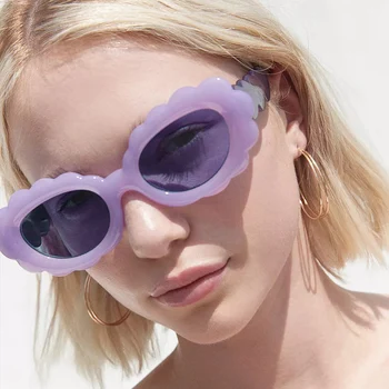 SO&EI Nauja ovali gėlių forma Želė spalva Akiniai nuo saulės Moterų mados prekės ženklo dizaineris Violetinė žalia Vyrų atspalviai UV400 Retro akiniai nuo saulės