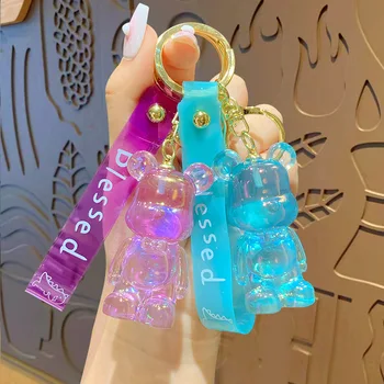 Spalvingas lazerinis skaidrus lokys raktų pakabukas Išskirtinis saldainių spalvos lokys Akrilo rakto pakabukas Pora moterų krepšio automobilio žavesio raktų žiedas