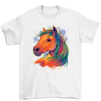 Spalvingi arklio meno abstraktūs galvos marškinėliai