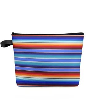 Spalvingos meksikietiškos juostelės Didelės talpos kelioninis kosmetikos krepšys Nešiojamas makiažo laikymo maišelis Moterims Vandeniui atsparus pieštuko dėklas