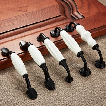 Stalčių spintos traukimas amerikietiško stiliaus spintelės virtuvės rankena stalčių spintelės rankenėlės retro juoda balta cinko lydinio keramika