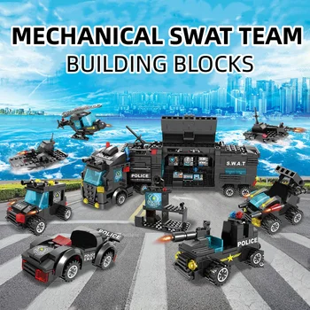 statybiniai blokai SWAT komanda Mechaninis policijos automobilis Robotas mažas surinktas Spalvingos kaladėlės Žaislų vaikams modelis Gimtadienio dovanos