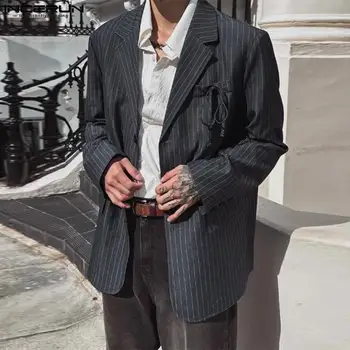 Stilingi karšto pardavimo topai INCERUN vyriški atlapai Nėriniai Dizaino kostiumas Paltai Gatvės apranga Tekstūra Dviguba kišenė Švarkas ilgomis rankovėmis S-5XL