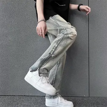Streetwear Fashion Ripped Skinny Jeans Men Slim Hip Hop Denim Kelnės Nauji pavasario laisvalaikio džinsai vyrams Bėgiojantis Jean Homme F14
