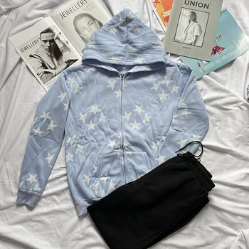 Streetwear Y2k Fashion Graphics Penkiakampio žvaigždinio rašto džemperis su gobtuvu Kelnės su užtrauktuku Kišeninis laisvas džemperis Švarko kostiumas