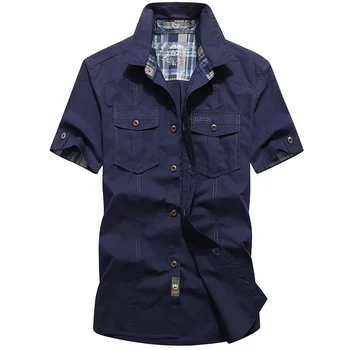 Summer Men Plus Size Loose Baggy Shirts Short Sleeve Military Tactical Style Tops Male Clothing Fashion Cotton Casual 6XL
