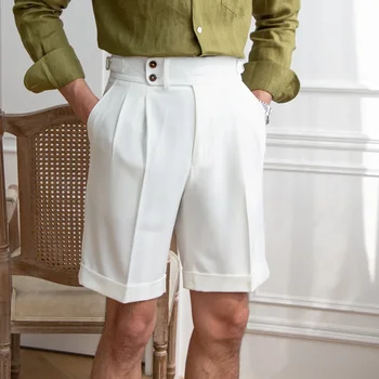 Summer Thin Solid Color Casual Shorts Men British Straight Neapolis Men Ropa Hombre Short Pant Men Suit Short Pantalones Homme