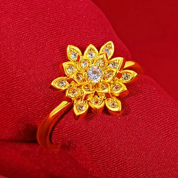 Sutepti 18K geltono aukso reguliuojami lotoso deimantiniai žiedai moterims Vestuviniai sužadėtuvių žiedai Mada Puikūs papuošalai Kalėdinės dovanos
