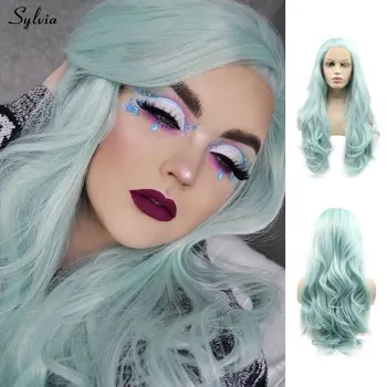 Sylvia Summer Pastel Blue Hair Sintetiniai nėrinių priekiniai perukai moterims Klijai be karščiui atsparaus pluošto drag Queen Perukas