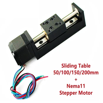 T tipo mini stumdomas stalas 50/100/150/200mm linijiniam bėgio kreiptuvui su Nema11 28 mm žingsniniu varikliu CNC 3D spausdintuvui