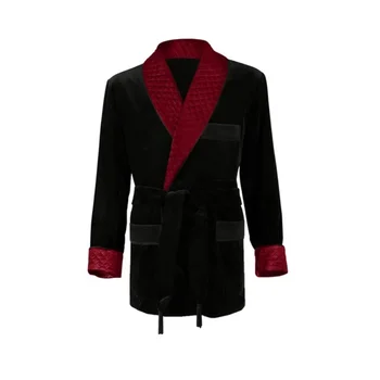 Tailored High Quality Black Velvet Men Blazer Party Prom Casual Smoking Jacket With Red Collar Only Jacket 1pc Men's Wear Coat