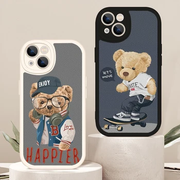 Teddy Bear Couple Cartoon Phone Case for Iphone 13 12 11 14Pro MAX 12 13MiNi 7 8plus 13 14 XS XR mieli Lambskin apsauginiai dangteliai