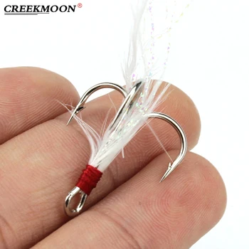 Treble Fishing Hook 20vnt Treble Hooks With Feather Tackle Fishing Hook Carbon Steel Barbed Fishhooks Saltwater Bass Accessaries