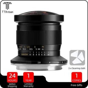 TTArtisan 11mm F2.8 MF Fisheye objektyvas Viso kadro itin platus Sony E Canon R Fuji GFX Nikon Z Leica L M mount fotoaparatų objektyvai
