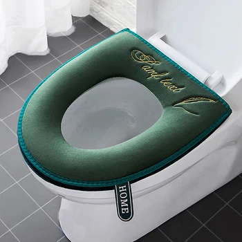Universalus tualeto sėdynės užvalkalas Žieminis šiltas minkštas WC kilimėlis Vonios kambario plaunamas nuimamas užtrauktukas su atverčiamu dangteliuRankena Vandeniui atsparus buitinis