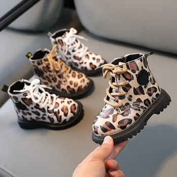 Vaikai nauji žieminiai plius aksominiai batai berniukai madingi leopardas britiško stiliaus batai mergaičių vieninteliai odiniai batai