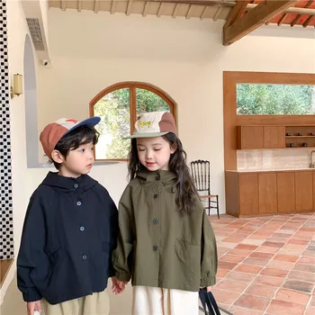 Vaikų rudens striukė Mergaitės su sagomis Paltas Baby Windbreaker Striukė Berniukas Pavasario mados drabužiai Korėjietiško stiliaus vaikai TrenchCoat