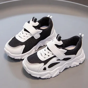 Vaikų sportiniai bateliai Tinklelis Pavasario rudens vaikų bėgimo bateliai Juodas minkštas padas kvėpuojantys berniukai Balti batai кроссовки детские