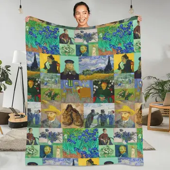 Van Gogo flanelinės antklodės paveikslų kolekcija Minkšta šilta patalynė Mėtymas lauko kempingui Naujovė Lovatiesė Sofos lovos užvalkalas