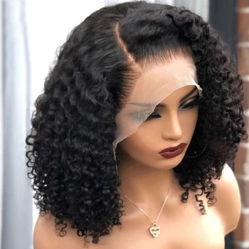 Vandens banga Bobo žmogaus plaukų perukas Brazilijos Remy 13x4 nėrinių priekiniai žmogaus plaukų perukai juodaodėms moterims Iš anksto nupešti garbanoti žmogaus plaukų perukai