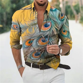 Vasariniai Havajų marškiniai vyrams 3d Print Animal marškiniai ilgomis rankovėmis Beach V-neck Oversized Tops Tee Shirt Homme Man Animal Clothing