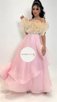 Verngo Pink Organza Ilgos prom suknelės Raukiniai Kaklas Saudo Arabijos arabų ponios vakariniai chalatai Oficiali vakarėlio proga Suknelė 2023 Vestidos