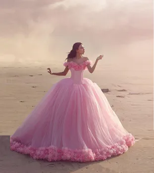 vestido de noiva 2023 Rožinė svarainių rankų darbo gėlės nuo peties Ball Princess prom suknelė Nuotakos suknelių motina