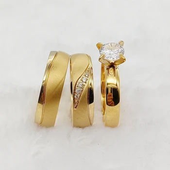 Vestuvinių sužadėtuvių žiedų rinkinys Aukštos kokybės 3vnt Dizainerio meilužio 24k auksu užpildyti papuošalai Pažadas Poros Žiedai Papuošalai Moterys