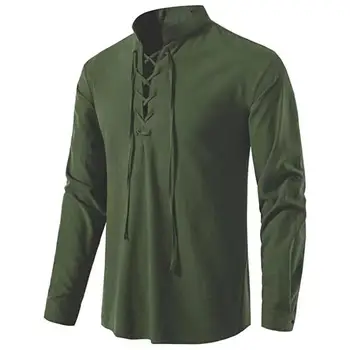 Vienspalviai marškiniai Vintažiniai įkvėpti vyriški ploni prigludę viršutiniai su stovo apykaklės suvarstomomis detalėmis kasdieniškai stilingai išvaizdai Universalūs vyrai