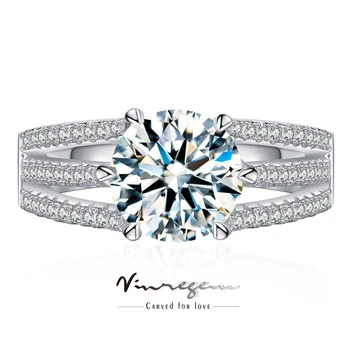 Vinregem 3EX VVS1 D Color Round Cut 2CT Real Moissanite Diamond Women Ring 925 Sterling Silver Nuotakos papuošalų sužadėtuvių dovanos