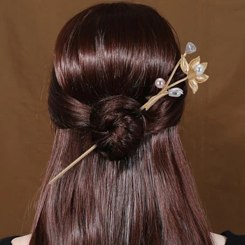 Vintažiniai plaukų aksesuarai Vestuvių moterys Nuotakos metalas Perlas Plaukų segtukas Gėlių plaukų lazda Lotoso plaukų stiliaus įrankiai