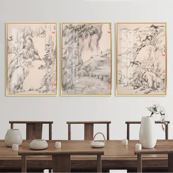 Vintažinis kinų stilius Kalnų peizažas Plakatas Drobė Tapyba Sienų meno spauda Šiuolaikinė minimalistinė dekoracija Paveikslėlių namų dekoras