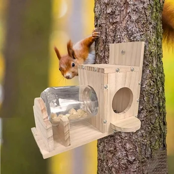 Voverės šėrimo dėžutė Patvarus maisto konteineris Medinis voverė Naminių gyvūnėlių ėdalo laikymo įrankiai Voverės paukščių tiektuvas Patvarus Lengvas montavimas