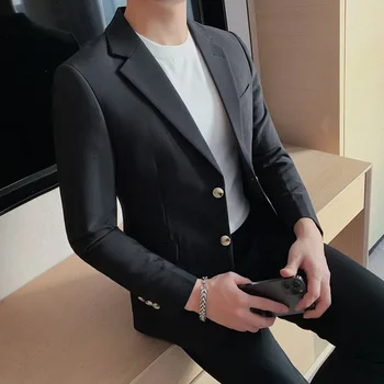 Vyriškas aukštos kokybės prekės ženklo kostiumas Blazer Business Casual Plain Color Suit Jacket Single-breasted Elegant Suit 2023 Fall New