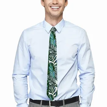 Vyriškas kaklaraištis Palmių lapai Žali kaklaraiščiai Atogrąžų miškų spauda Elegantiškas apykaklės kaklaraiščio dizainas Vestuvių kokybės kaklaraiščio aksesuarai
