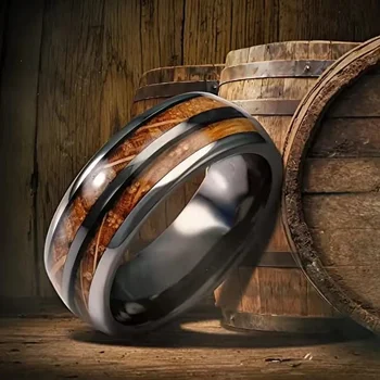 Vyriškas nerūdijančio plieno naujas žiedas Vintažinis medžio rašto žiedas Mada Paprasti papuošalai Titano plieno medžio rašto žiedas