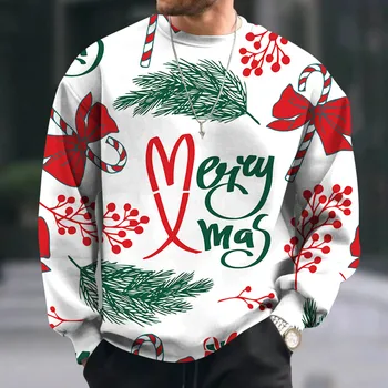 Vyriški laisvi megztiniai Top Casual Christmas Print Autumn Winter ilgomis rankovėmis Apvalia apykakle Džemperis Laisvas didelio dydžio džemperis