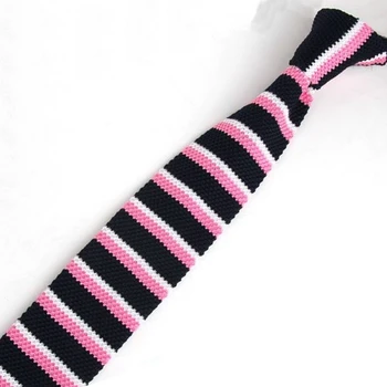 Vyriški rožiniai balti dryžuoti megzti kaklaraiščiai Klasikiniai ploni megzti kaklaraiščiai Liesi megzti kaklaraiščiai Jaunikis Vestuvių vakarėlis Verslo kaklaraištis ZZLD106