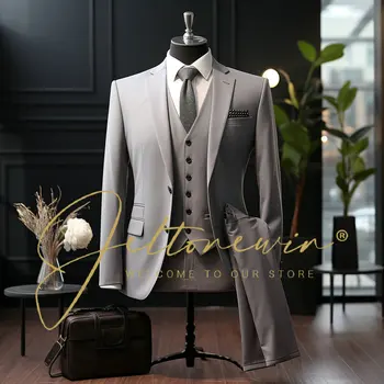 Vyriško britiško stiliaus elegantiški švarkai 3 vnt. Komplektai Verslo marškiniai Kelnės Švarko paltas Kostiumai Oficiali suknelė Vestuvinis prabangus kostiumas