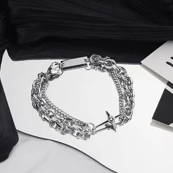 Vyriškos apyrankės Baltas auksas Spalva Shinning Zircon Cross Charm Hand Chain Link for Male Original Fashion Jewelry Hip Hop Style