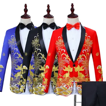 Vyrų kostiumas Vakarėlis Kinų stiliaus kostiumai Jaunikio kostiumo kostiumai Dviejų dalių komplektas Paltas Kelnės Baltos Vyriškos Kostiumai Vestuvių kostiumai vyrams