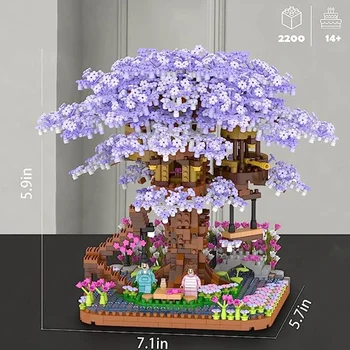 Vyšnių žiedai Namelio medyje statybiniai blokai Japonų gatvė Violetinė Sakura blokai Mini MOC surinkimas Kaladėlių draugas Žaislai vaikams